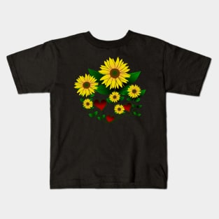 Sunflowers, hearts, flowers, floral, heart, petal Kids T-Shirt